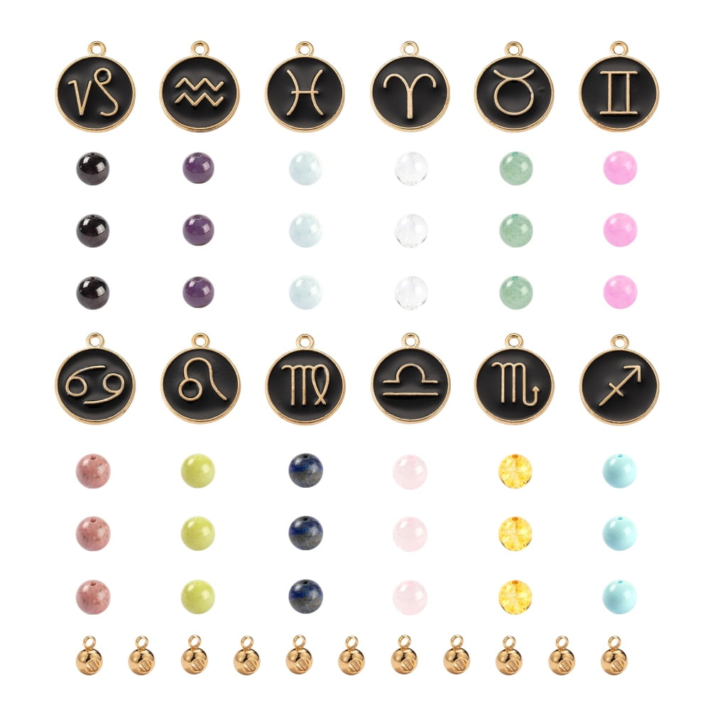 1box Birthstone Bracelets Jewelry Making Kits Including 304 Stainless Steel Tube Bails and Constellation Alloy Enamel Pendants Mixed color 348pcs/box
