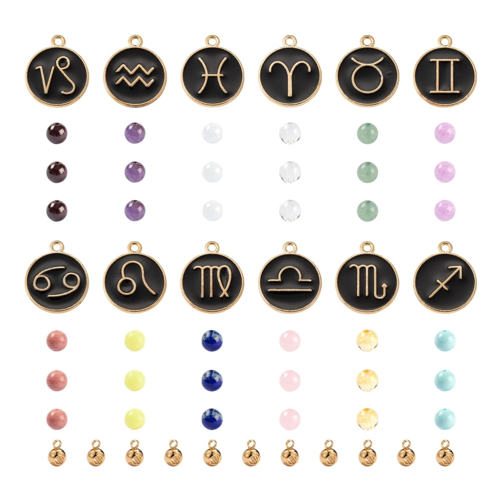 1box Birthstone Bracelets Making Kits Including 304 Stainless Steel Tube Bails and Constellation Alloy Enamel Pendants Mixed color 768pcs/box