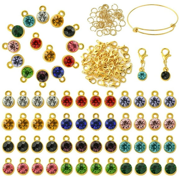 1box Birthstone Charm Bangle & Decoration Making Kits Jewelry set Golden 10x7x5.3mm Hole: 1.6mm