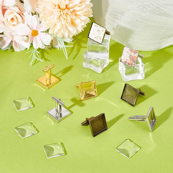 1box Blank Square Brass Cufflinks Making Kit Mixed color 20x18mm
