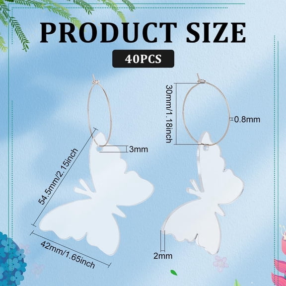 1box Blank Wine Glass Charm Making Kit Including Acrylic Iron Hoop Earrings Wine Glass Charm Rings Butterfly 80pcs/box 42.5x54.5x2mm Hole: 3mm