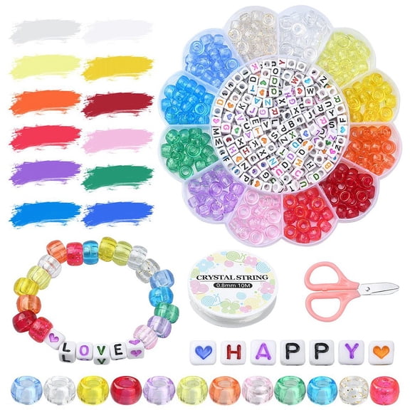 1box Bracelet Making Kit Including Plastic Barrel & Acrylic Letter Beads Elastic Thread Mixed color Beads: 490pcs/box