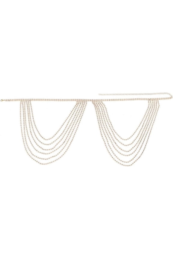 1box Brass Rhinestone Sexy Shoulder Bra Body Chain Multi-Layer Tassels Body Jewelry Wedding Arm Chain Summer Beach Bikini Shoulder Harness for Women Brides Golden 570mm 1pc/box