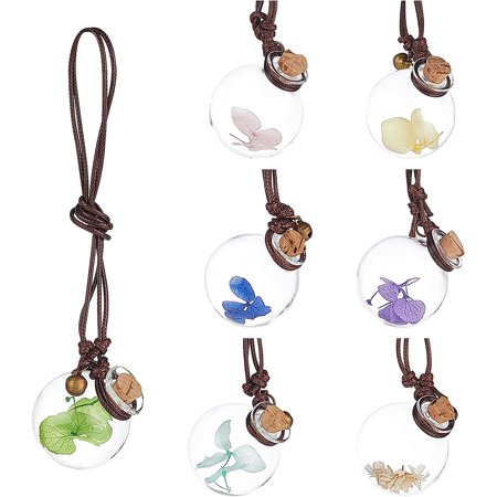 1box Car Hanging Glass Perfume Bottles Car Air Freshener Diffuser with Dried Flower Inside Round Mixed Color