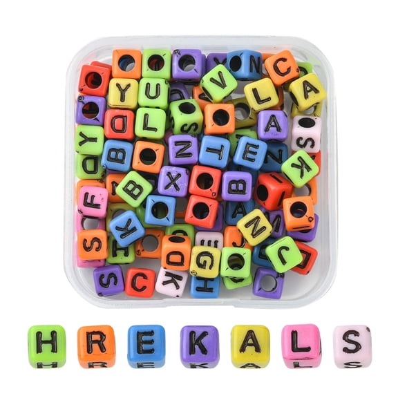 1box Craft style Acrylic Beads Cube with Random Mixed Letters Mixed color 6x6x6mm Hole: 3mm 100pcs/box