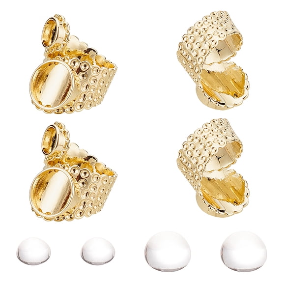 1box DIY Blank Dome Ring Making Kit Including Glass Cabochons Flat Round Brass Cuff Finger Rings Components Golden 12pcs/box