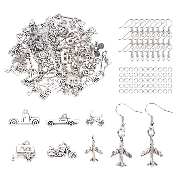 1box DIY Earring Making Kit Including 60pcs 6 style Tibetan style Alloy Pendants 160pcs Brass Jump Rings 100pcs Iron Earring Hooks Mixed color Pendant: 11~22x15~26x2~3mm Hole: 1~2.5mm 10pcs/style