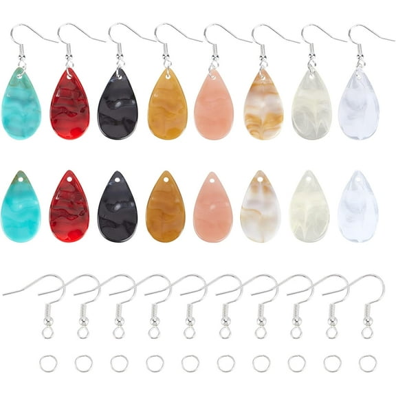 1box DIY Earring Making Kit Including 80Pcs 8 Color Acrylic Teardrop Pendants Imitation Gemstone Style 80Pcs Iron Earring Hooks