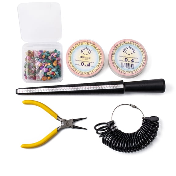 1box DIY Finger Ring Making Kits Including Synthetical Quartz Turquoise Chip Beads Ring Size Sticks