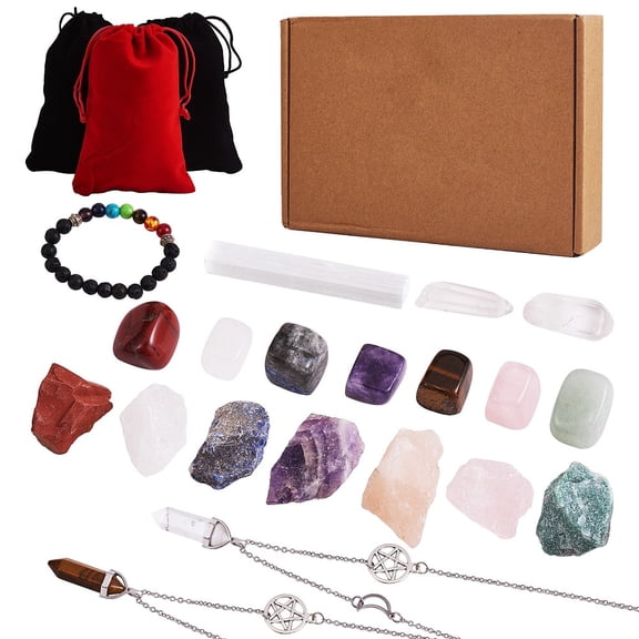 1box DIY Gemstone Bracelet Necklace Making Kit Including Natural Mixed Stone Beads & Bracelet & Necklace 21pcs/box