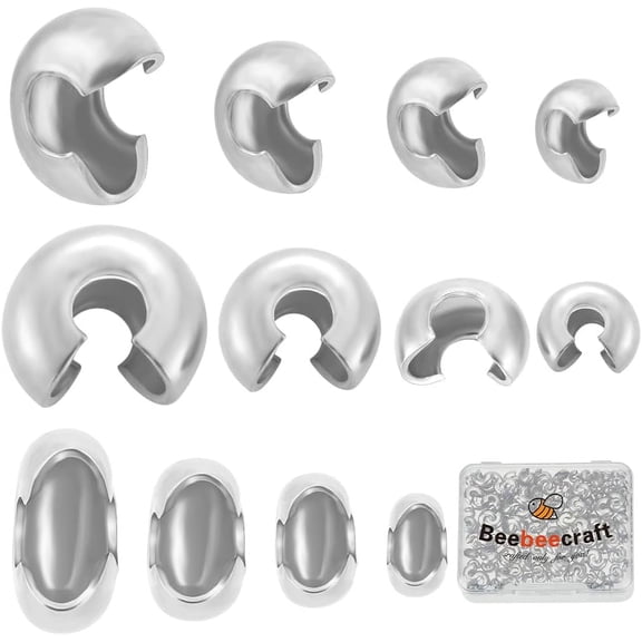 1box DIY Jewelry Making Finding Kit Including 304 Stainless Steel Crimp Beads Covers Stainless Steel color 200pcs/box