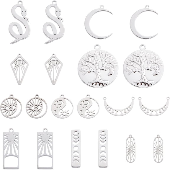 1box DIY Jewelry Making Finding Kits Including Stainless Steel Pendant and Links Moon Sun Snake Tree of Life Stainless Steel Color