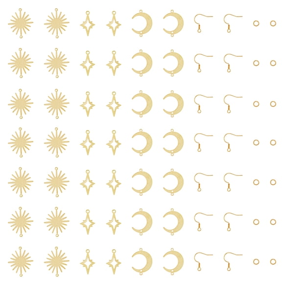 1box DIY Moon & Star & Sun Earring Making Kit Including Brass Pendants & Connectors & Earring Hooks & Jump Rings Golden 108pcs/box