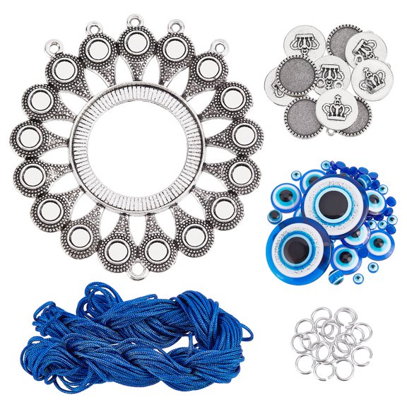 1box Drop Decoration Making Kit Including Alloy Chandelier Connector & Cabochon Setting Resin & Plastic Cabochons Resin Beads Nylon Thread Aluminum Wire Jump Rings Blue Settings: 12pcs/box