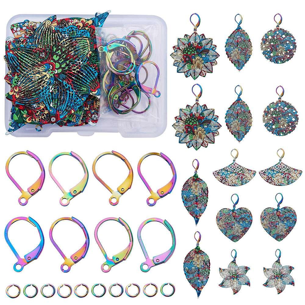Leverback Conversion Kit 1box Drop Leverback Earring Making Kit Including Flower & Leaf & Fan ...