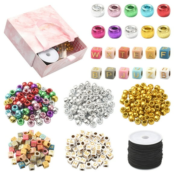 1box Friendship Bracelet Making Kit Including Plastic Barrel & Acrylic Letter Beads Elastic Cords Mixed color Beads: 6~9x6~6.5x6~6.5mm Hole: 3.5~3.7mm 80g