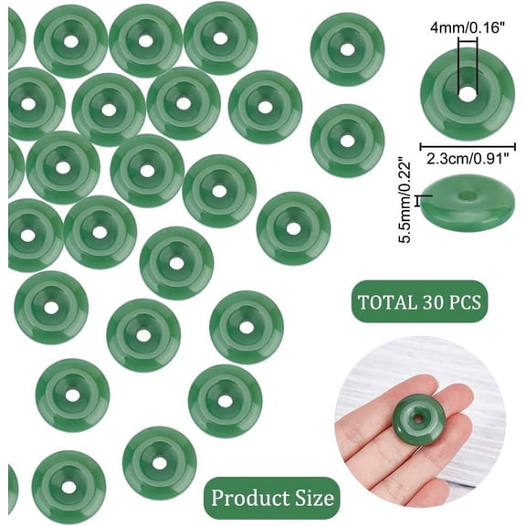 1box Handmade Lampwork Beads Imitation Flat Round Green 23x5.5mm Hole: 4mm 30pcs/box