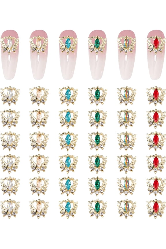 1box Heart Hollow Nail Charms 36pcs 6 Colors 3D Nail Charm Rhinestones Luxury Heart Nail Rhinestone Decals Love Nail Charms Diamond Nail Gems Decor for Nail Art Jewelry Making Accessaries
