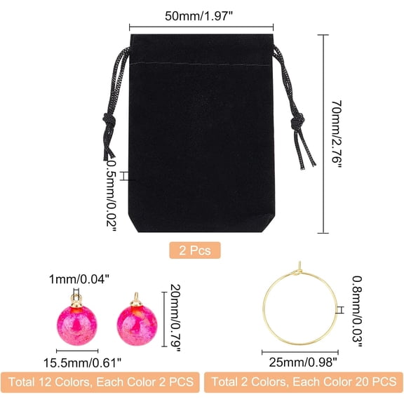 1box Hoop Earrings Making Kit Including Round Resin Floral Magic Pendants Brass Wine Glass Charm Rings Mixed color : 24pcs/box