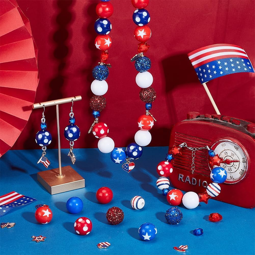 1box Independence Day Theme Alloy Bracelet Making Kit Mixed color 19~20mm Hole: 3mm