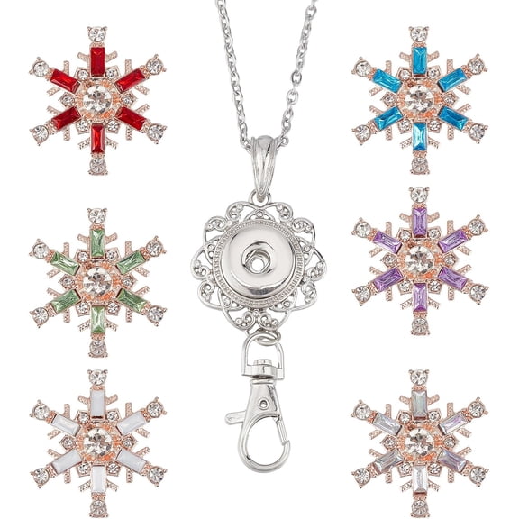 1box Interchangeable Snowflake Office Lanyard ID Badge Holder Necklace Making Kit Including Alloy Jewelry Snap Buttons Snap Keychain Making Creation