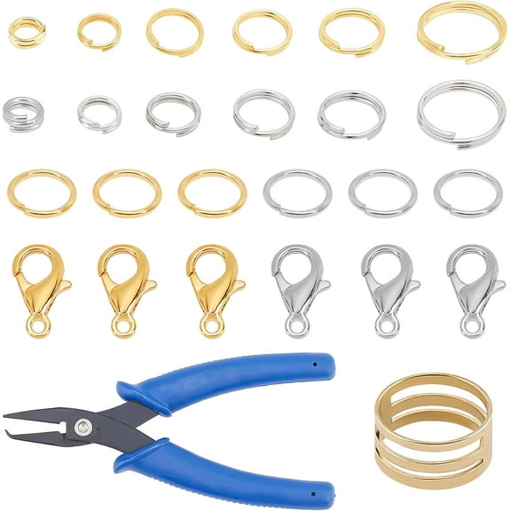 1box Iron Double Snap Ring with Zinc Alloy Lobster Claw Clasps Brass Rings Iron Jump Rings Golden & Silver Ring: 2440pcs/set