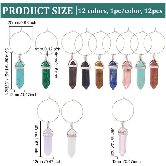 1box Mixed Bullet Wine Glass Charm Making Kit Include & Glass Brass Wine Glass Charm Rings 36~40x12mm