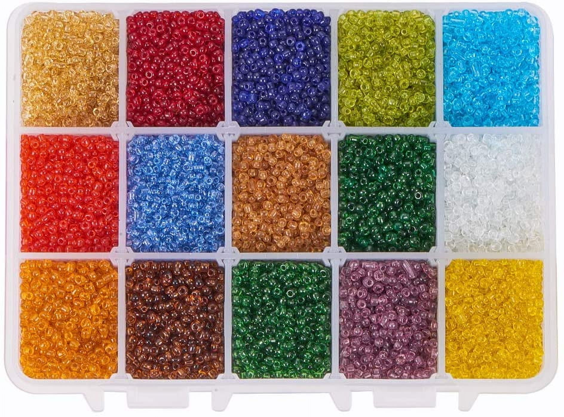 1box PH 21000pcs Glass Seed Beads 15 Color 12/0 Transparent Waist Beads 2mm Mini Beads Craft Pony Waist Beads for Bracelets Earrings Necklaces Jewelry Making colorful DIY
