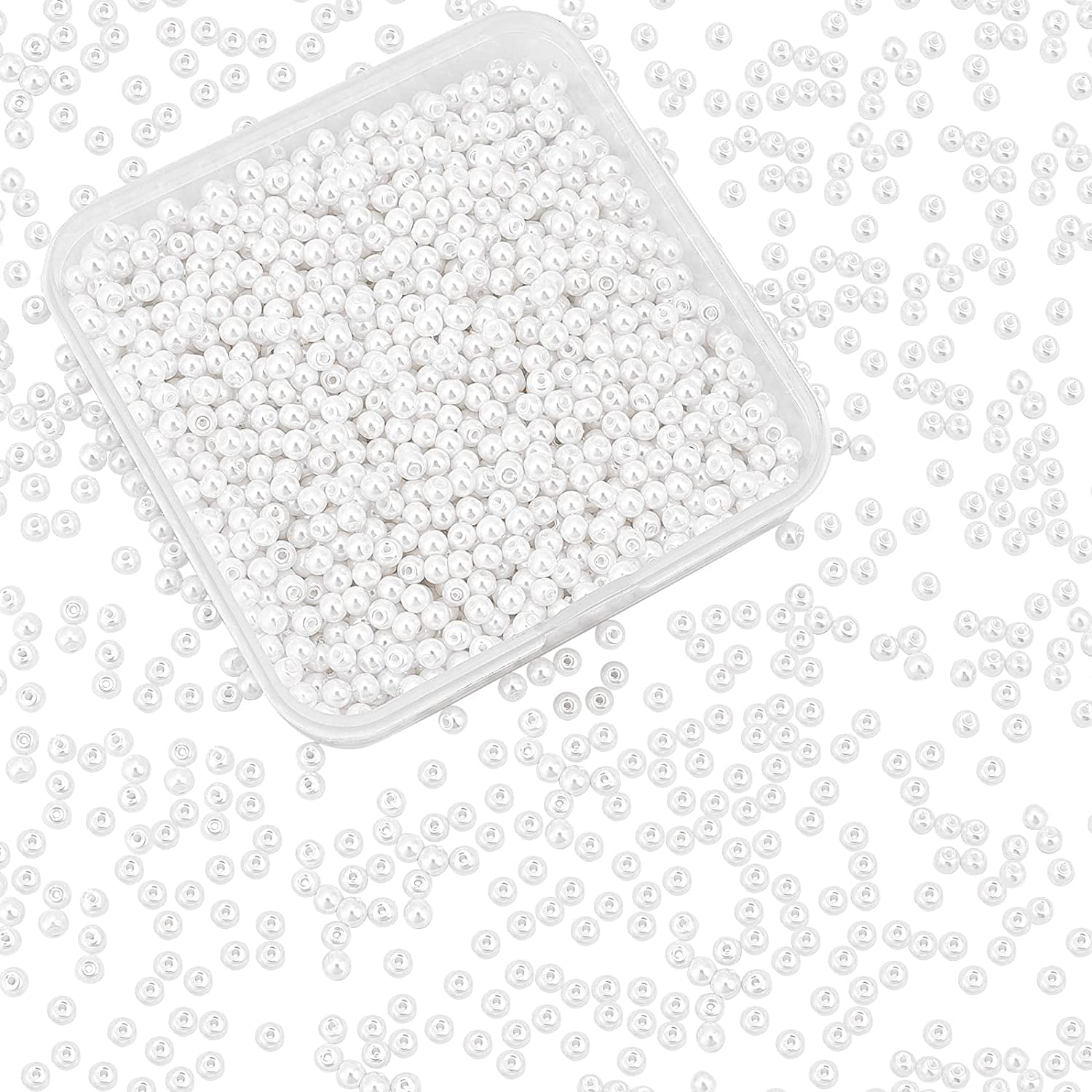 1box PH Glass Pearl Beads 2000 Pcs 3mm Tiny Satin Luster Craft Pearl Bead Round Loose Spacer Beads for Earring Bracelet Necklace Waist Chain Eyeglasses Chain Wedding Decor White White DIY