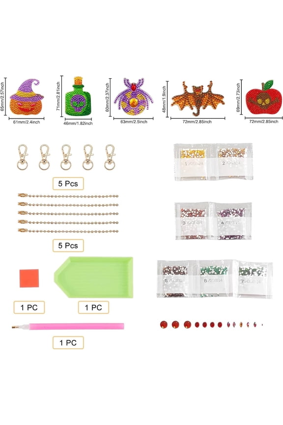 1box Painting Keychain Kits including Painting Mold Resin Rhinestones Sticky Pen Tray Plate and Glue Clay Ball Chain Keychain and Swivel Clasp Halloween Themed Pattern