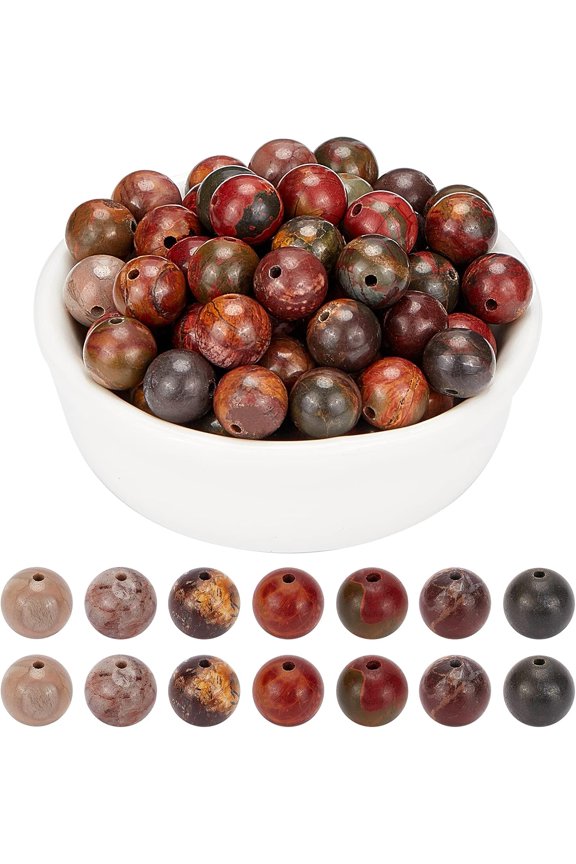 100 Pcs Natural Stone Beads 8mm Natural Picasso Round Beads Gemstone Loose Beads for Bracelet Necklace Jewelry Making ( Hole: 1mm )