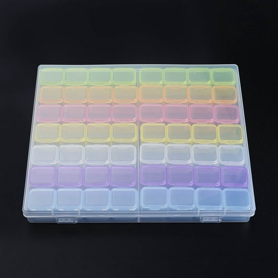 1box Rectangle Polypropylene(PP) Bead Storage Containers with Hinged Lid and 56 Grids Each Row Has 4 Grids for Jewelry Small Accessories Colorful 21x18x2.6cm