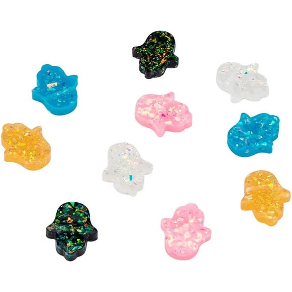 1box Resin Beads Hamsa Hand/Hand of Fatima /Hand of Miriam Imitation Opal Mixed Color 14x12x3mm Hole: 1mm 30pcs/box