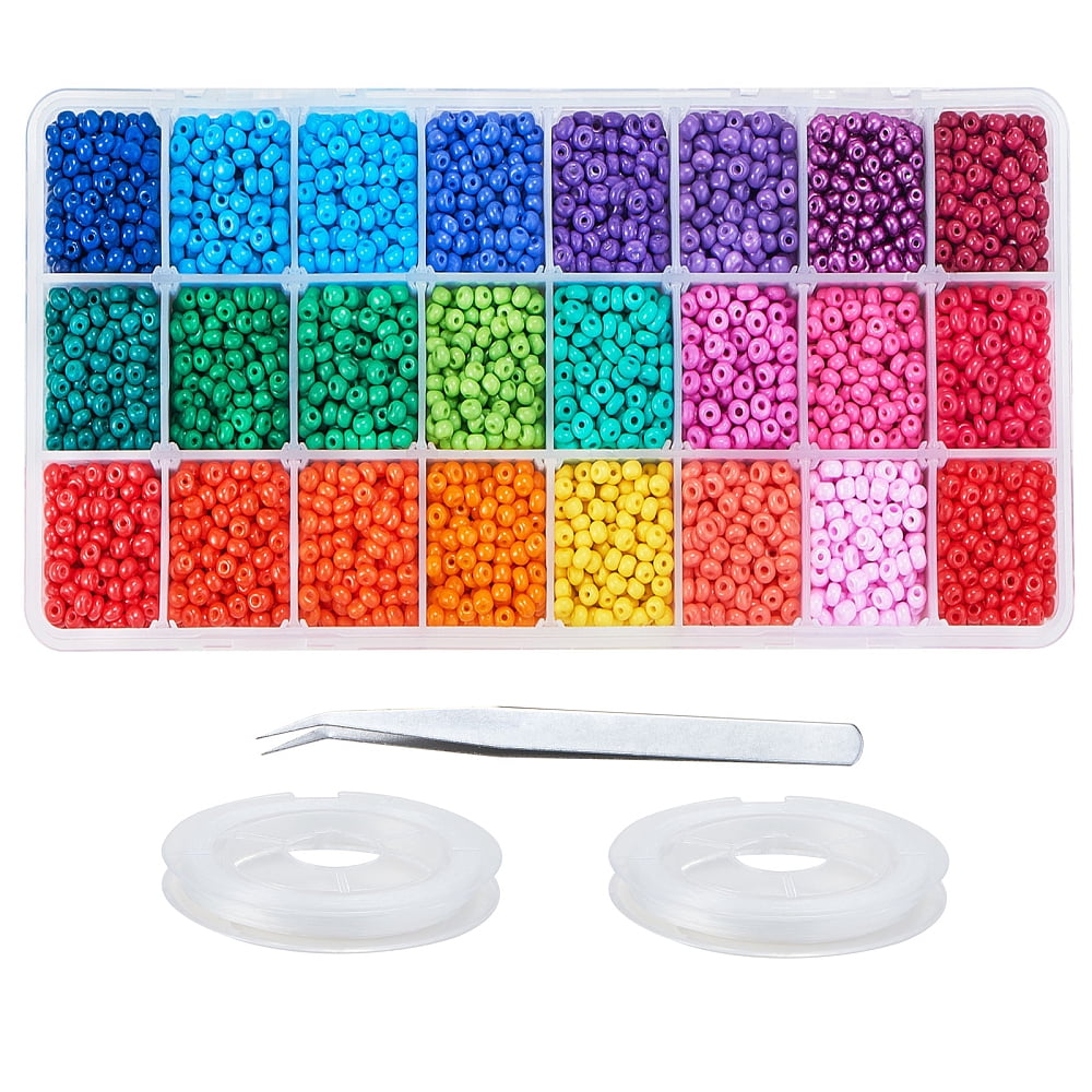 1box Seed Beads Jewelry set Making Kits with Baking Paint Glass Seed Beads Elastic String and Tweezers Mixed color Beads: 4x3mm Hole: 1mm about 4800~5520pcs/set