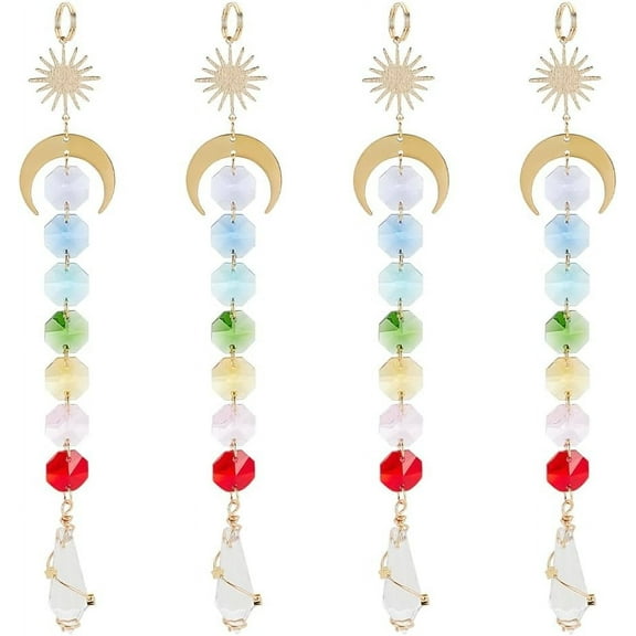 1box Suncatcher 4Pcs Colorful Crystals Suncatcher Hanging Rainbow Maker Sun & Moon Suncatcher for Christmas Tree Window Indoor Outdoor Decoration Garden Wedding Party Patio Backyard