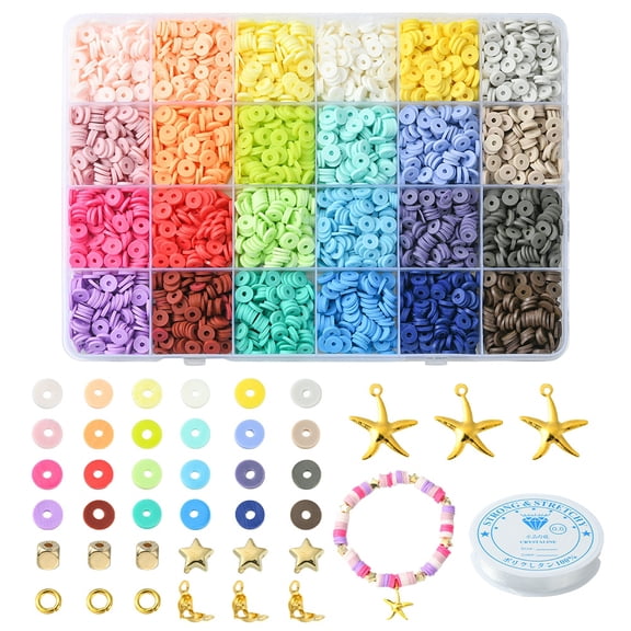 1box Surfer Bracelet Making Kit Including Polymer Clay Disc & CCB Plastic Beads Elastic Thread Iron Jump Rings & Bead Tips Mixed color