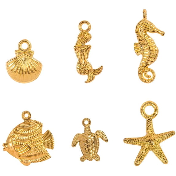 1box Tibetan Style Alloy Pendants Starfish Turtle Sea Horse Shell Fish Golden 7.4x7.2x1.7cm 120pcs/box DIY