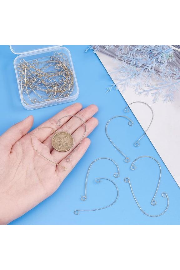 1box UNICRAFTABLE 40pcs 2 colors Ear Cuff 316 Stainless Steel Ear Wrap Earrings 2 Loop Earring for Non-Pierced Ears 59x37x0.5mm Ear Crawler Earrings Making 4mm Hole Cuff Earrings for women