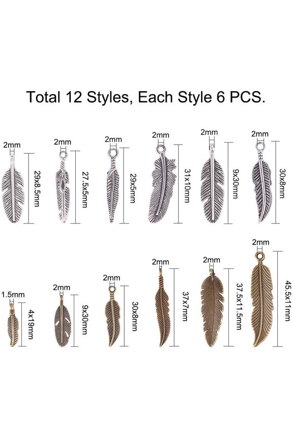 1box style Alloy Pendants Feather Mixed color 7.4x7.2x1.7cm