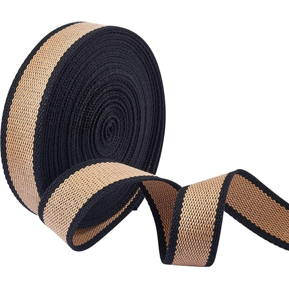 1bundle 10 Yards1-1/4" Black Tan Striped Ribbon Polyester Braid Ribbon Flat Wide Fabric Ribbon Garment Accessories for Home Decor Wrapping Gifts Sewing DIY Crafts