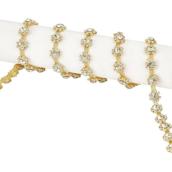 1bundle 2.5Yards(2.3m) Rhinestone Trim Chain Rhinestones Chain for Clothes Applique Stringing Ribbon for Sewing DIY Jewelry Wedding Party Bracelets Craft Bridal Bouquets Embellishment (Gold)