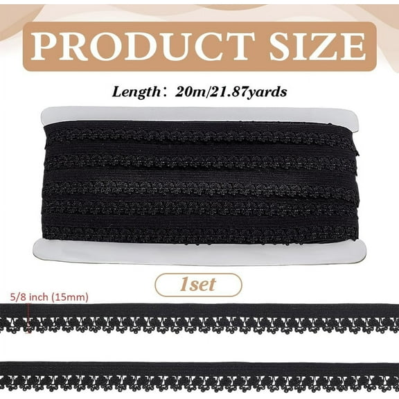 1bundle 20M Nylon Elastic Single Edged Picot Lace Ribbons Crown Trimming for Cloth Making Decor Black 1/2 inch(13mm) about 21.87 Yards(20m)/bundle
