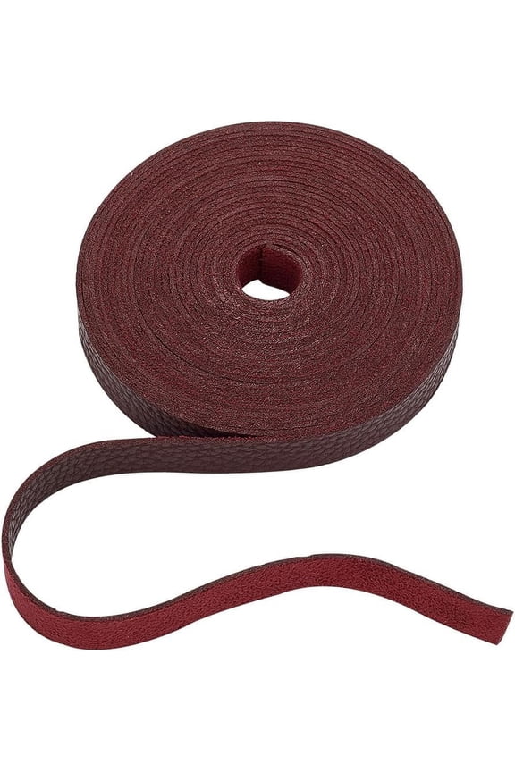 1bundle 4.37Yards 0.59Inch Wide Dark Red Flat Leather Straps Roll Belt Wrap Lychee Pattern Leather Strips for DIY Craft Projects Pet Collars Belts Keychains Jewelry Leather Watch
