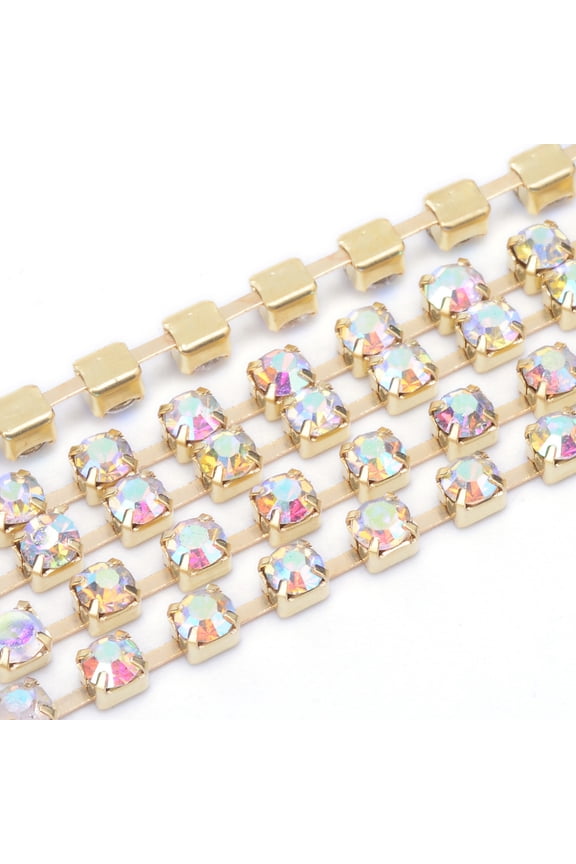 1bundle Brass Rhinestone Strass Chains Rhinestone Cup Chains Raw(Unplated) Nickel Free AB 3.5mm about 10yards/bundle