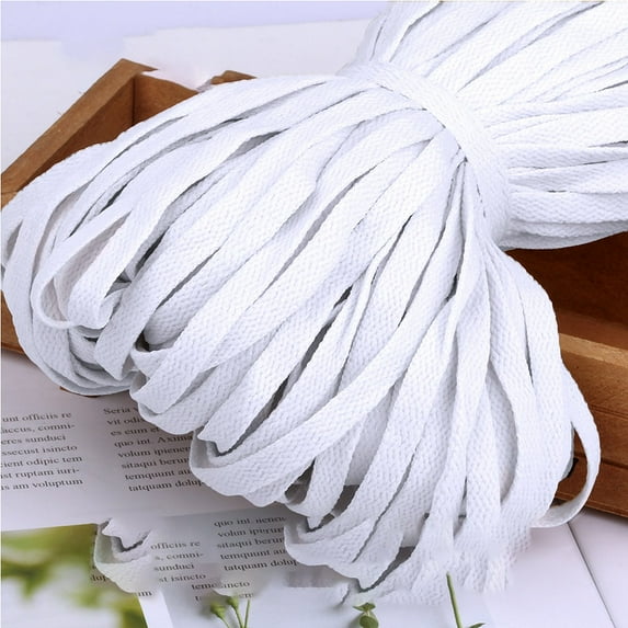 1bundle Polyester Cord Shoelace Flat White 8mm 100m/bundle
