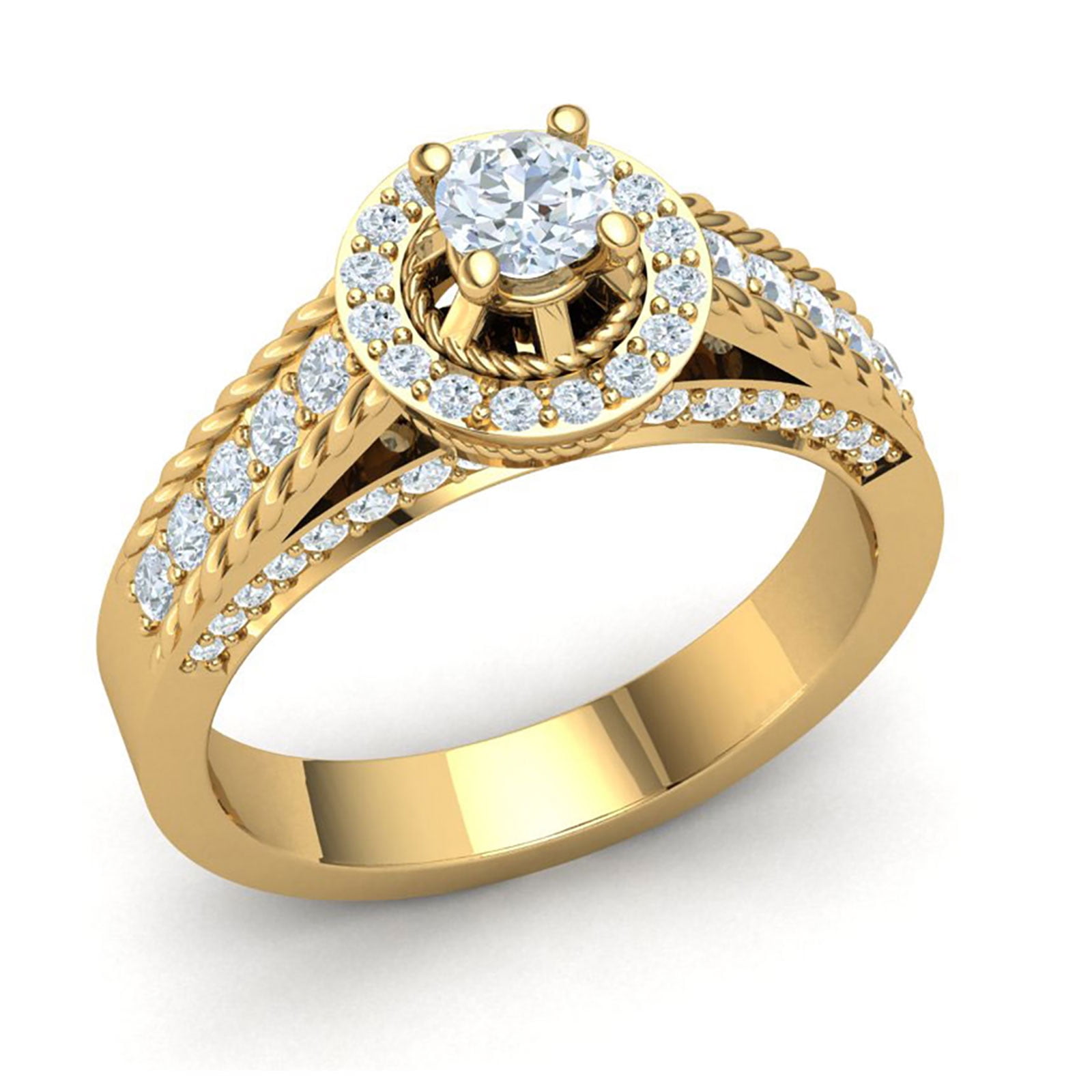 1carat Round Cut Diamond Prong Bridal Cathedral Halo Engagement Ring ...