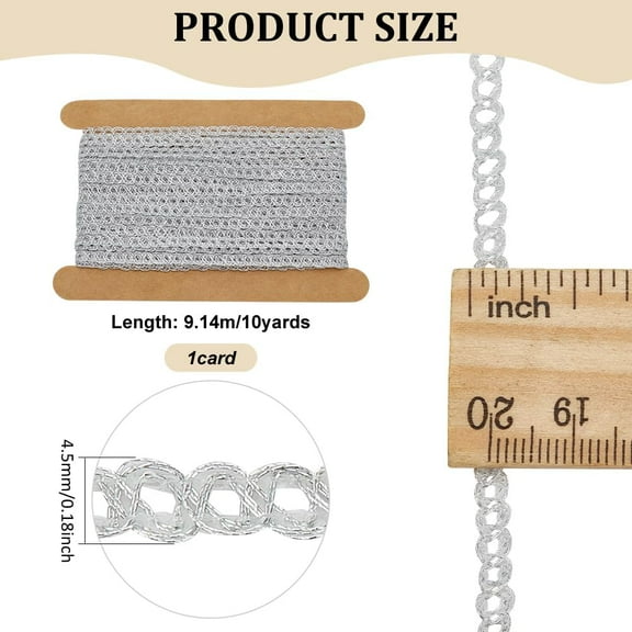 1card 10 Yards Nylon Lace Ribbon Wave Edge Lace Trim Clothes Accessories Silver 1/8 inch(4.5mm)
