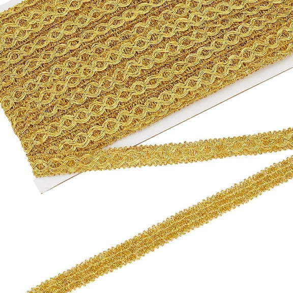 1card 20 Yards Metallic Braid Trim 5/8 inch Wide Dark Goldenrod Decorative Gimp Trim Polyester Wave Embellishment Lace Trim DIY Sewing Ribbon for Party Clothes Curtain Dress Decoration Gold