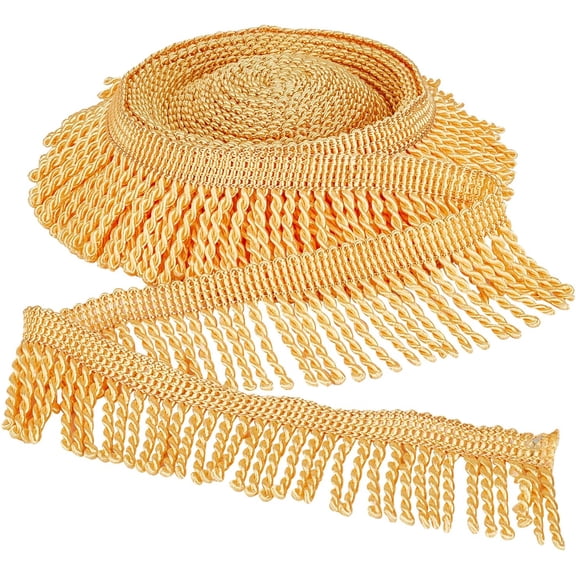 1card Polyester Silk Tassel Ribbon with Card Flat Gold 2-1/4 inch(58mm) 10.5m/card
