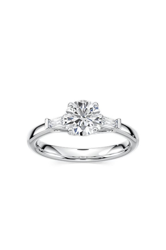1ct-2.5ct Three Stone CVD Lab Grown Diamond Engagement Ring in 14K White Gold.